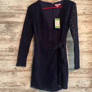 NWT Lilly Pulitzer true navy feather bloom lace dress